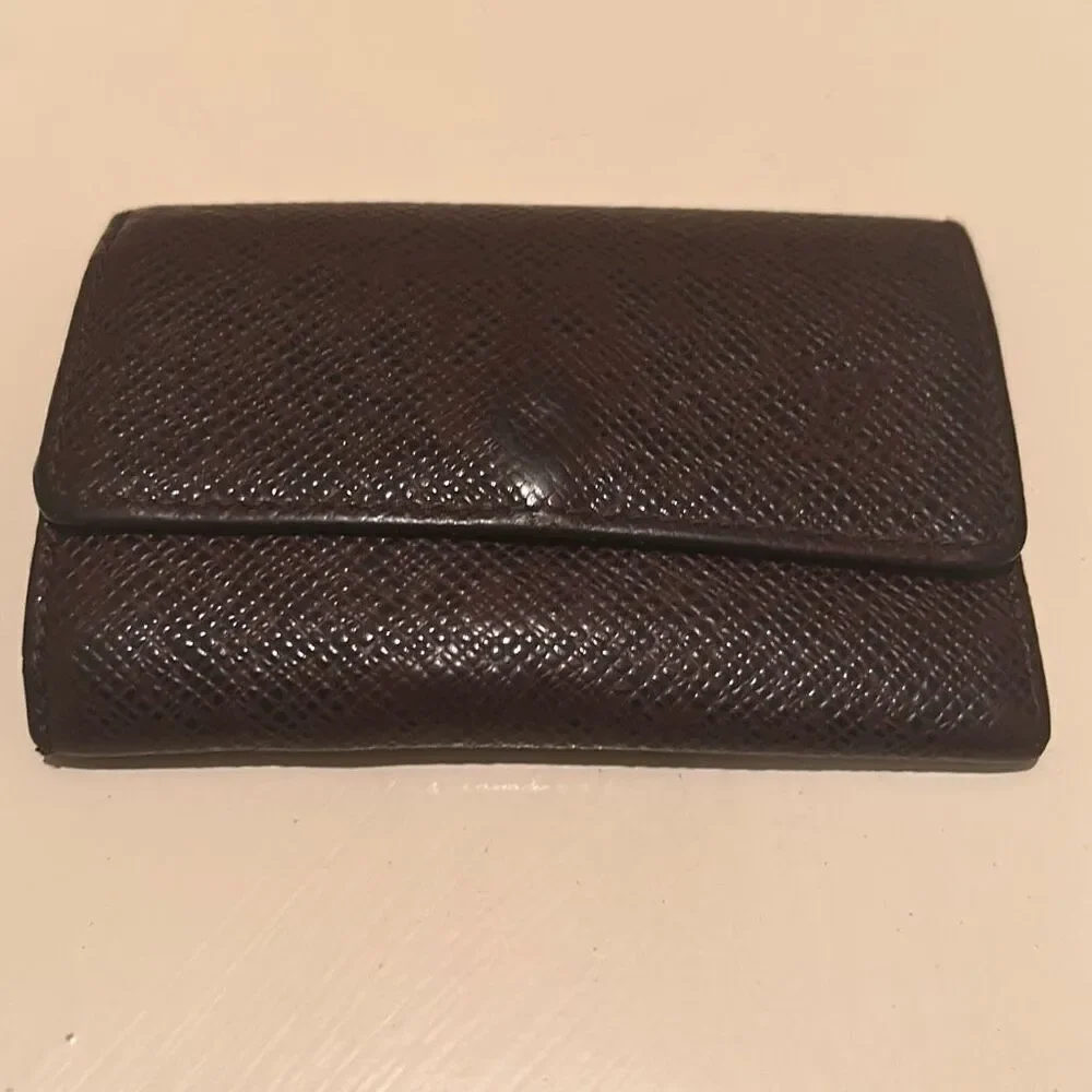 Louis Vuitton Taiga Key Holder Case Dark Brown Textured Leather Quiet Luxury